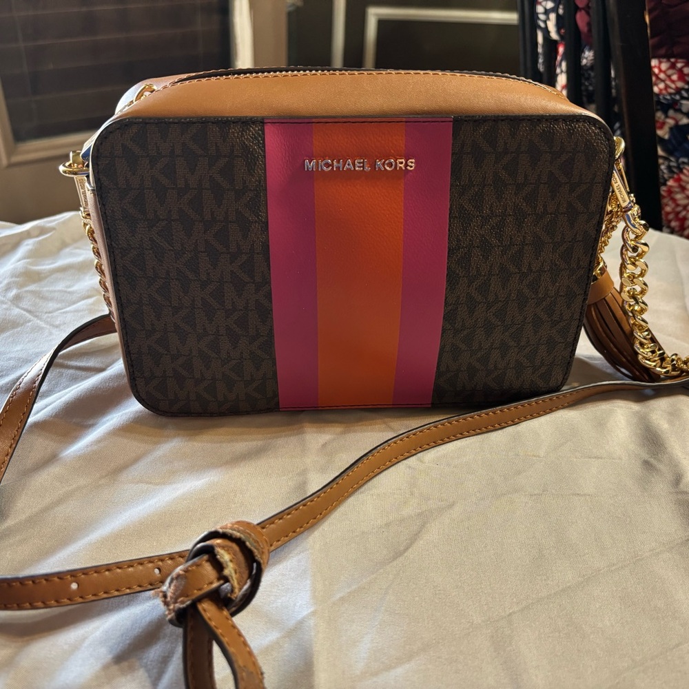 Michael Kors Tan and Pink Crossbody Bag